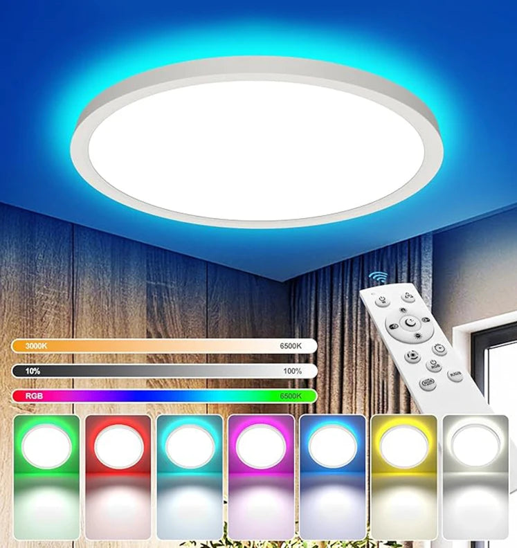 Ultra-Thin 24W LED Smart RGB Ceiling Remote Control 3000-6500K Stepless Dimming Multifunction Atmosphere Lamp for Living Room