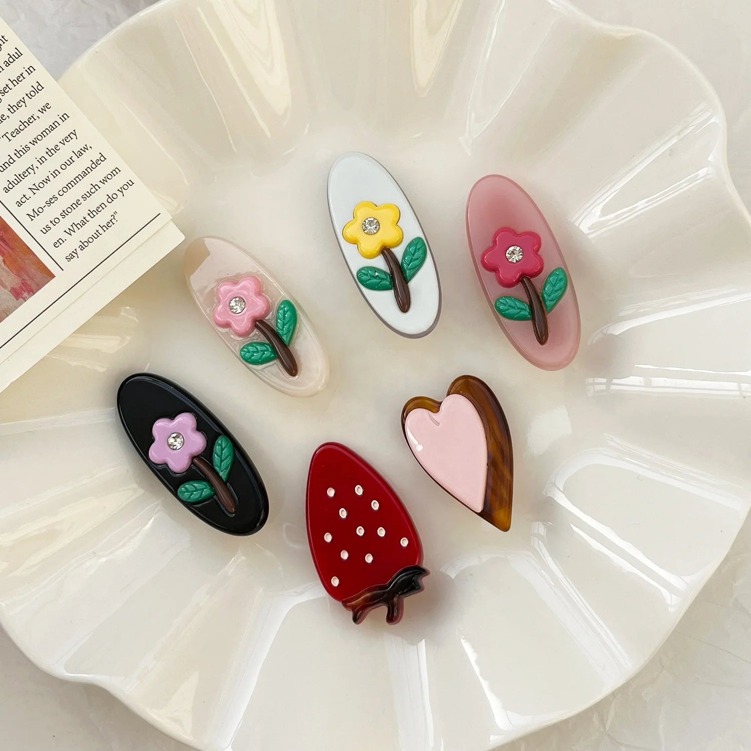 Customize High-End Hair Accessories Sweet Flowers Oval Hair Clip Strawberry Hairpin Acetate Wholesales