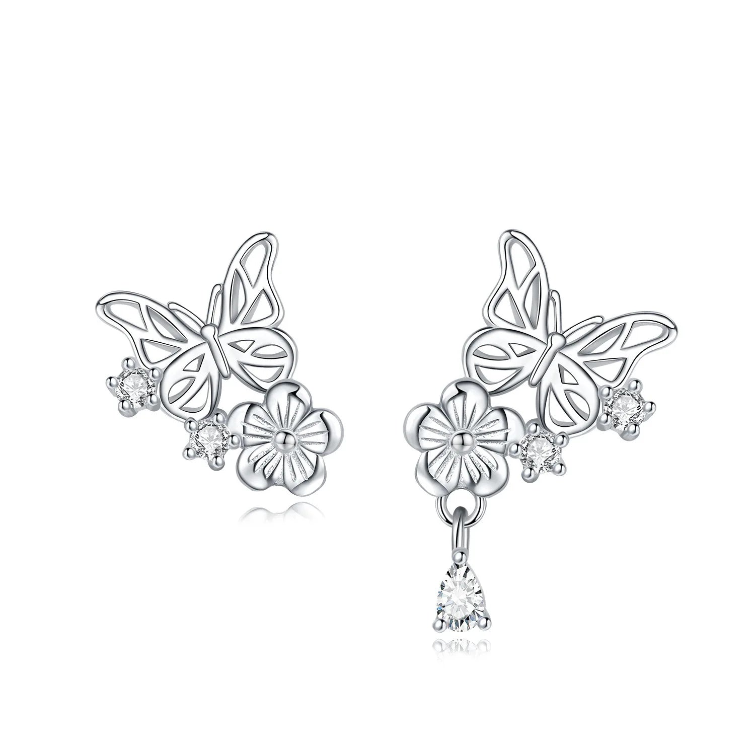 925 Sterling Silver Hypoallergenic Non-Tarnishing Flower Butterfly Stud Earrings for Women Daily Wear Fine Jewelry Birthday Gift