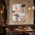 Hand Painted Abstract Oil Painting Blush Pink Gold Texture Vertical Canvas Restaurant Hotel Interior Luxury Wall Art Gift
