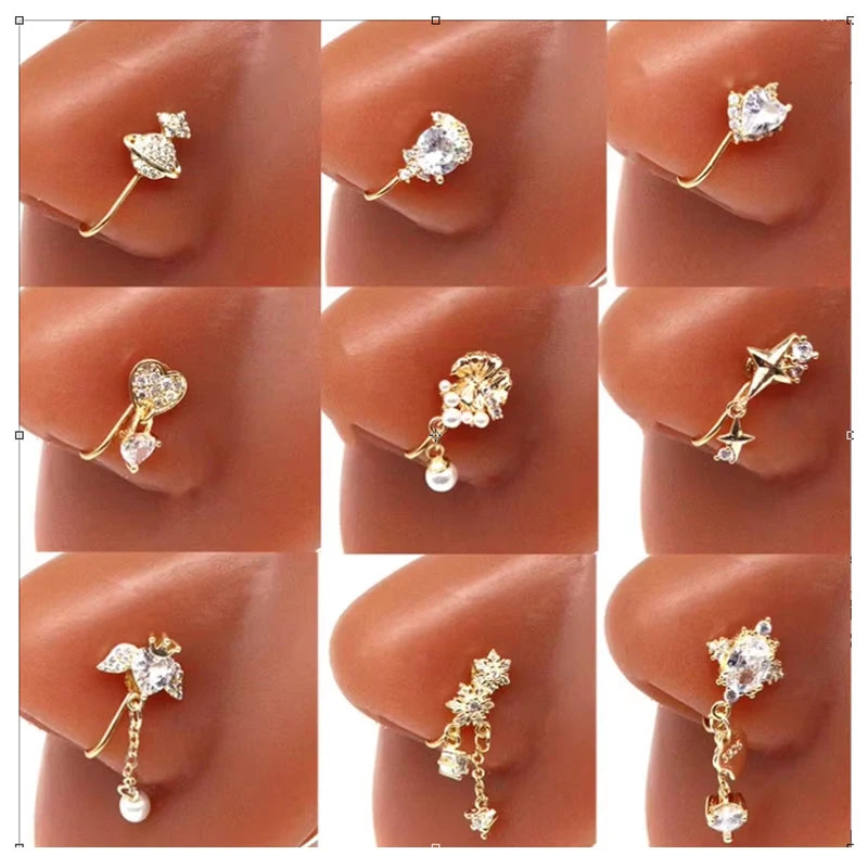 Gaby New Arrive butterfly Heart Design Dangle Clip on Faux Nose Ring Cuff  Nose Cuffs  Nose Ring Non Piercing Jewelry