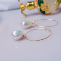 New Style Instagram Simple Large Size Baroque Irregular Real Gold Plated Freshwater Pearl Earrings