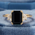 Hot Selling Jewelry Anniversary Vintage Women Bridal Emerald Cut Black Agate Engagement Ring 925 Yellow Gold Moissanite Cz Rings
