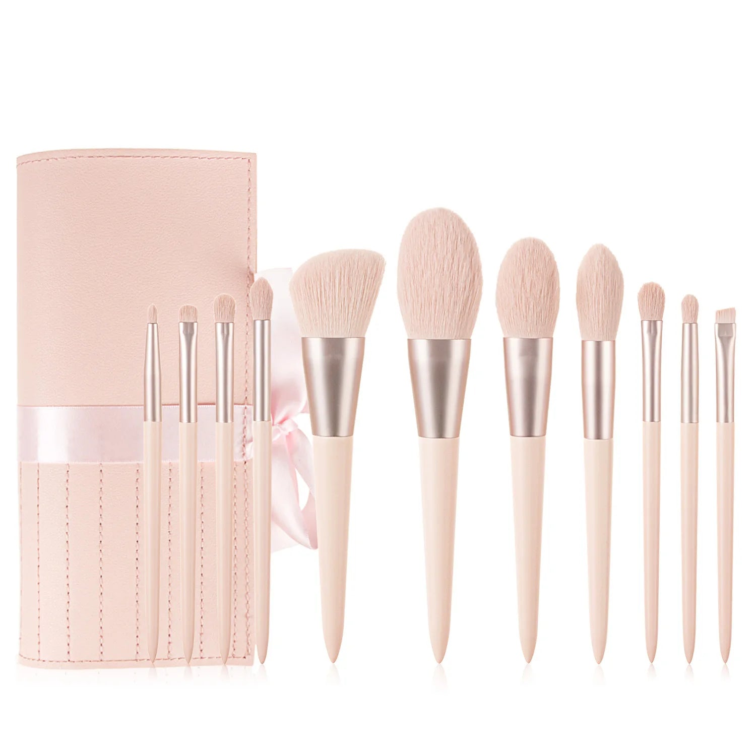 Yue Private Label 11 Pcs Make up Brushes With Bag Super Soft  Light pink Glitter Make up Brush Set