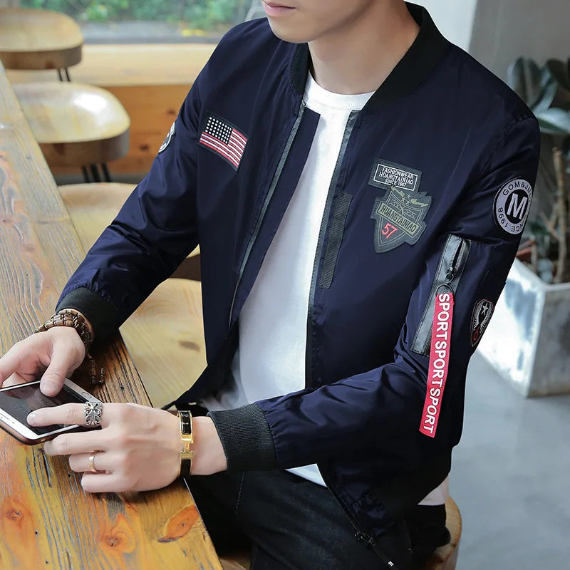 Fashion Outdoor Wholesale Polyester Bomber Coat Zip up Cropped Printed Casual Jacket for Men