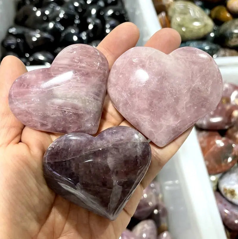 Natural Crystal Heart Healing Stone Hot Sale Folk Crafts Purple Pink Rose Quartz Crystal Heart