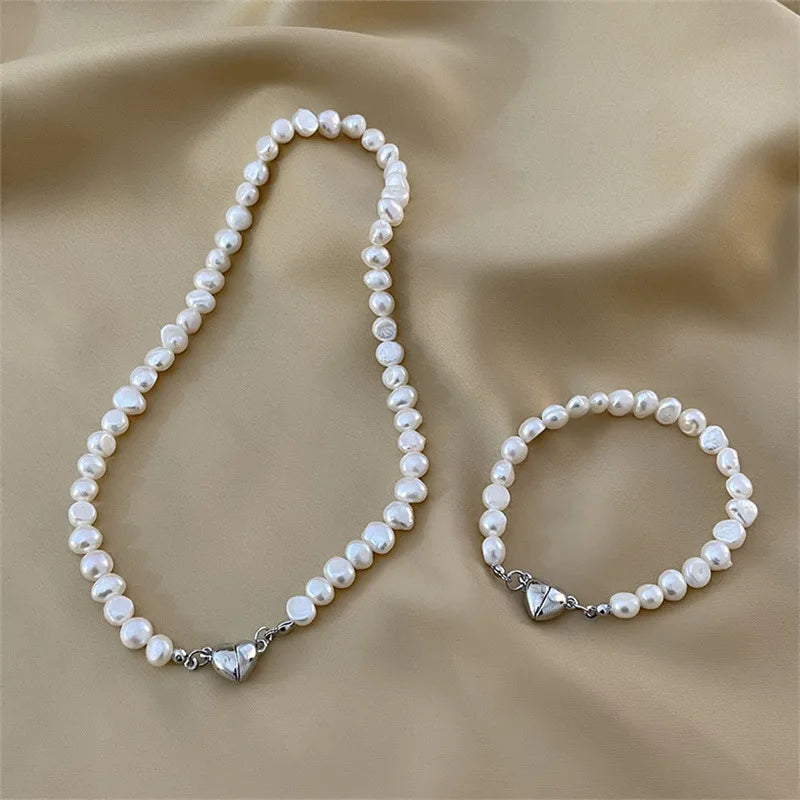 Freshwater White Pearl Love Heart Magnetic Male Chain Necklace Trendy New Style for Wedding Party Engagement Anniversary Gift