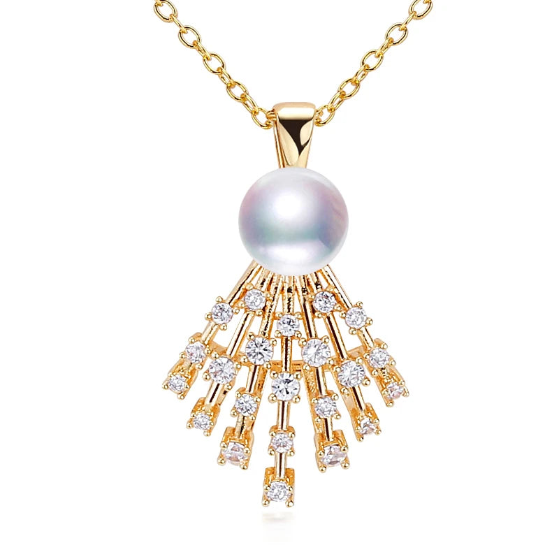 Hot Sale 18K Gold Plated Design Style Zircon Pearl Pendant Natural Freshwater Pearl Necklace Jewelry