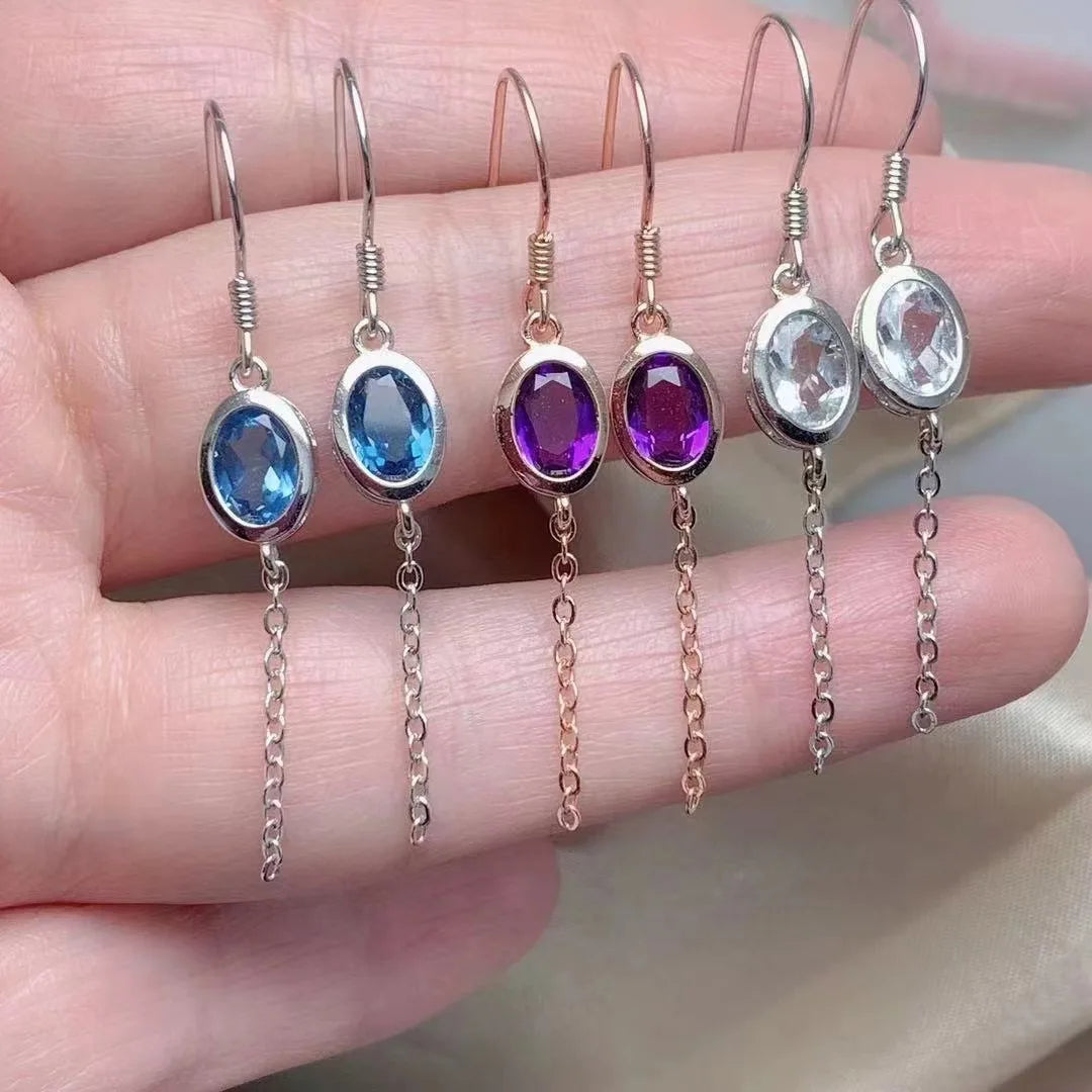Vintage Tassel Classic Engagement Stud Wedding Earrings for Women 925 Sterling Silver Natural Amethyst Gold Plated Parties Gifts