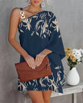 Summer New Women's Printed Sexy Oblique Collar Off Shoulder Dress
