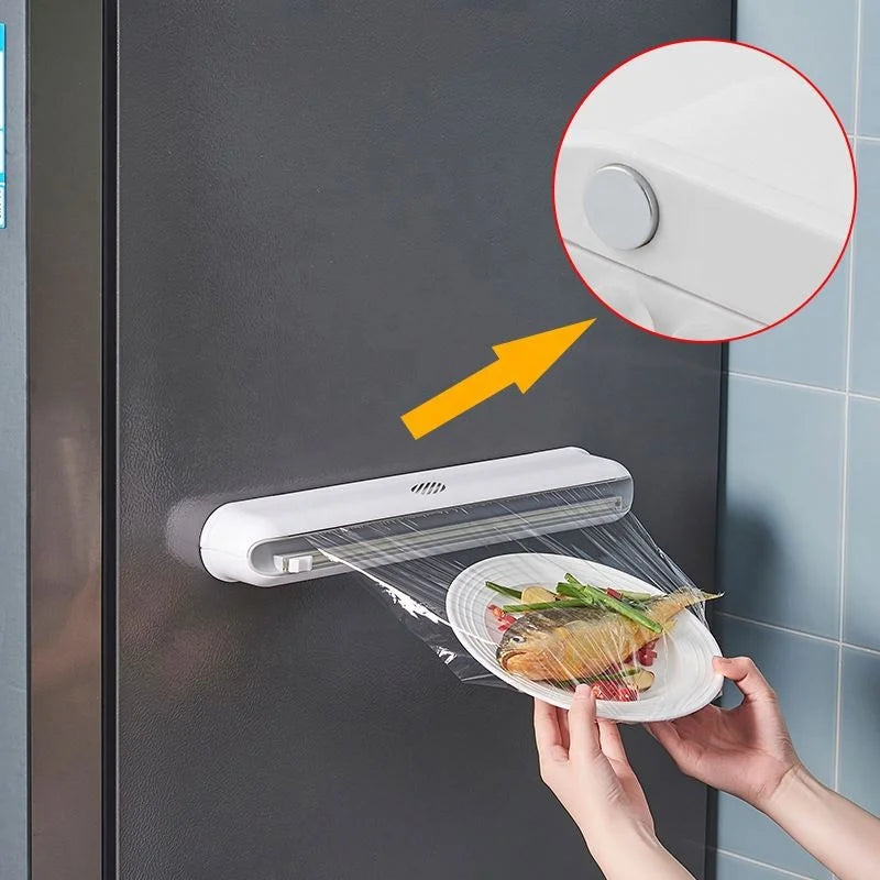 2026 New Cling Film Cutter Suction Cup Wall Hanging Cling Film Cutting Box Kitchen Divider Adjustable Storage Cutter