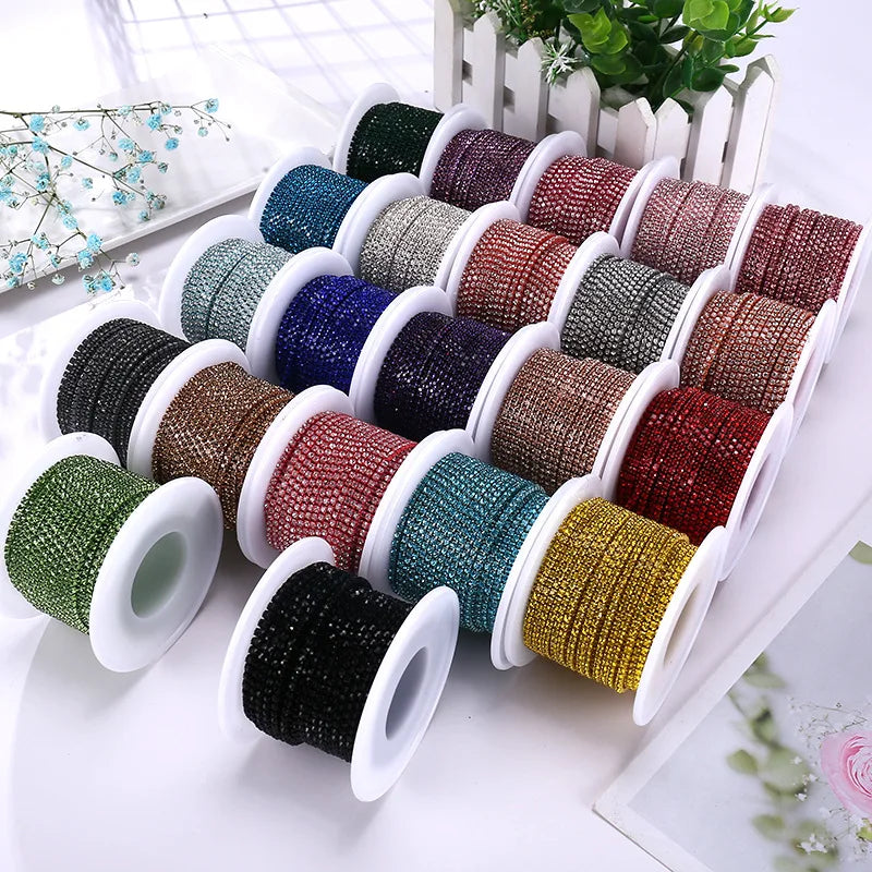 2025 Crystal 1 Roll 10 Yards 2MM Crystal Rhinestone Close Chain Rhinestone Claw  Cup Chain Trim for Jewelry Crafts DIY