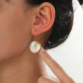 European 14K Gold Plated Geometric Round Shell Drop Earrings Stainless Steel Sun Hoop Earrings