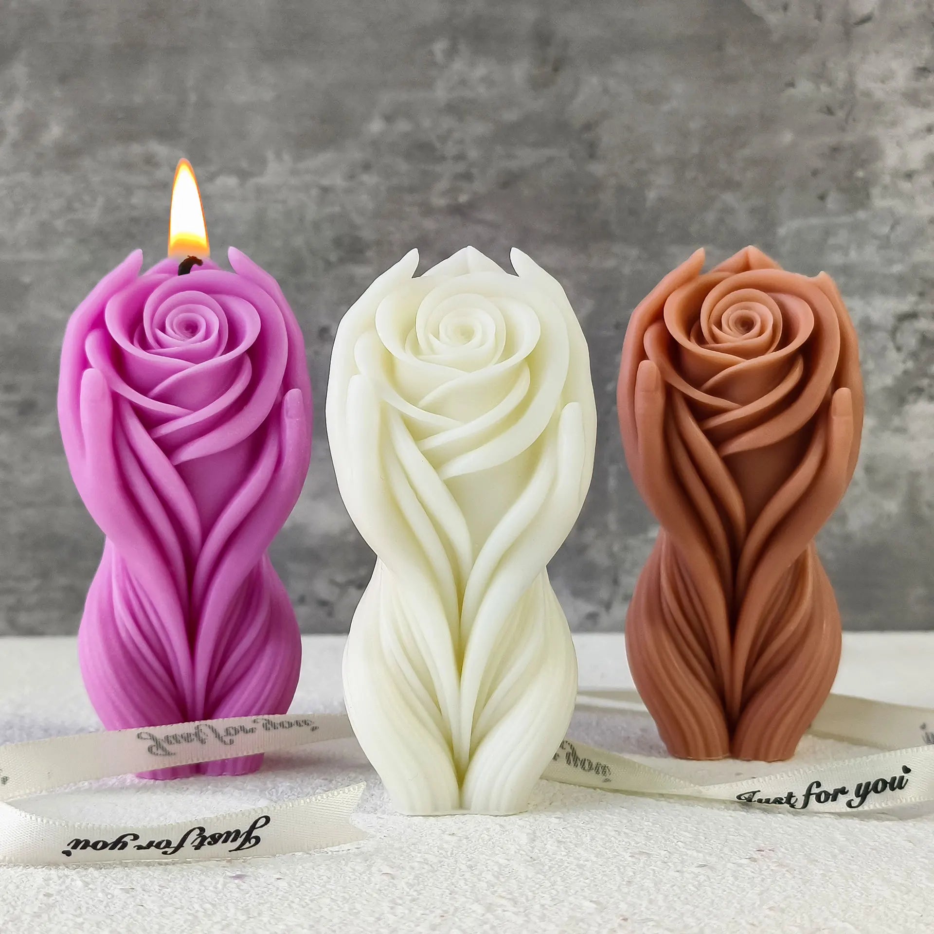 J-5222 Holding Rose Flower Silicone Mold for Candle Making Handmade Soap Gypsum Ornament Scented Wax Mould DIY Valentine's Day