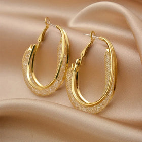 Hot Selling Exaggerated Style Crystal Mesh Droop Earrings Fashion Accessories Personality Stud Earrings Silver and Gold