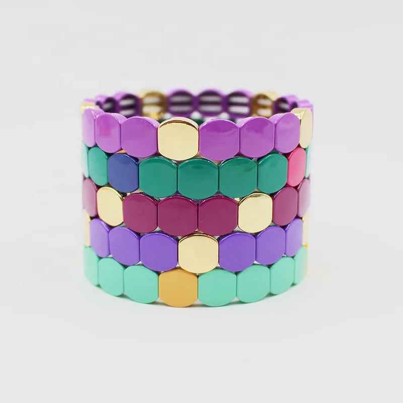 New Design Bohemia Miyuki Bead Bracelet Rainbow Color Tila Beads Square Handmade Enamel Bracelet for Women