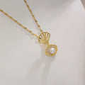Luxury Gold Plated Full Diamond Zircon Necklace Stainless Steel Necklace Shell Pearl Necklace Pendant for Girls Women