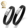 Stainless Steel Magnetic Buckle With Leather Rope Bracelet Woven Leather Rope Bracelet 10*5MM 12*6MM Lovers Bracelet