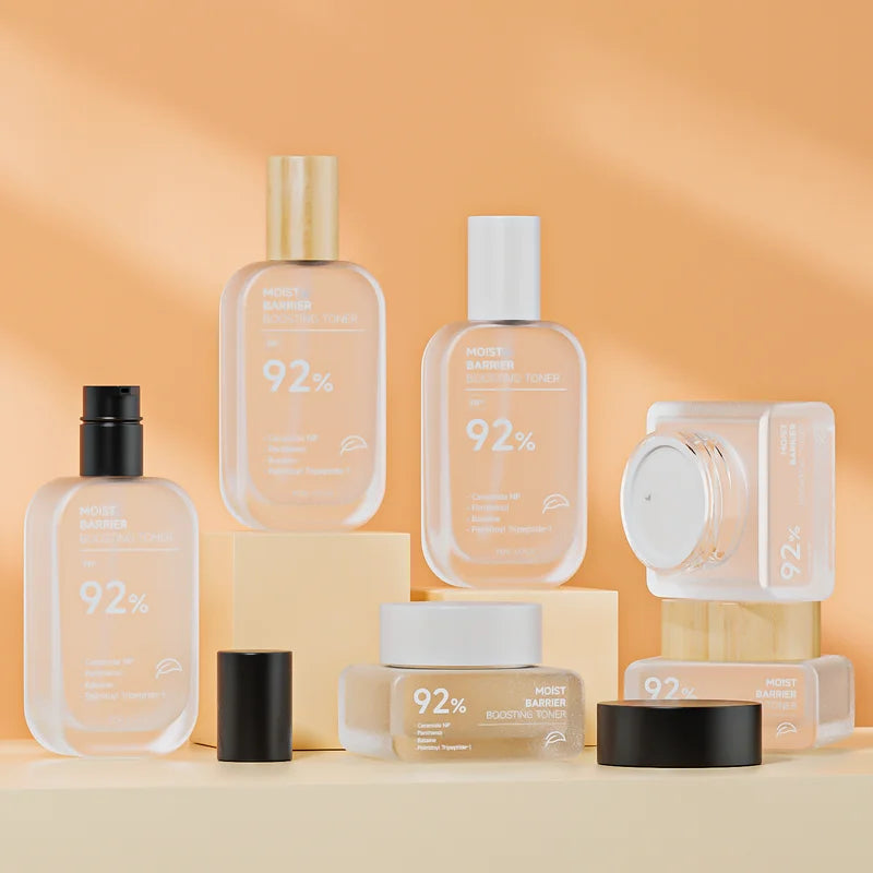 Fuyun Wholesale Cosmetic Packaging  square clear Frosted Empty Serum Lotion Glass Bottle with Pump