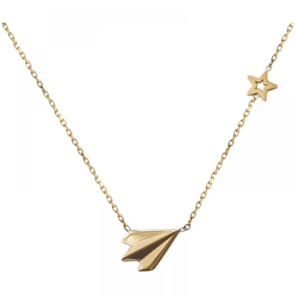 Dainty Cute 18K Gold Plated Stainless Steel Paper Plane Star Pendant Necklaces for Women New Arrival