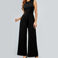 2025 Spring  Autumn Solid Color Vest High-waisted Slimming Jumpsuit Round Neck Wide-leg Straight-leg Women's Clothing Suit