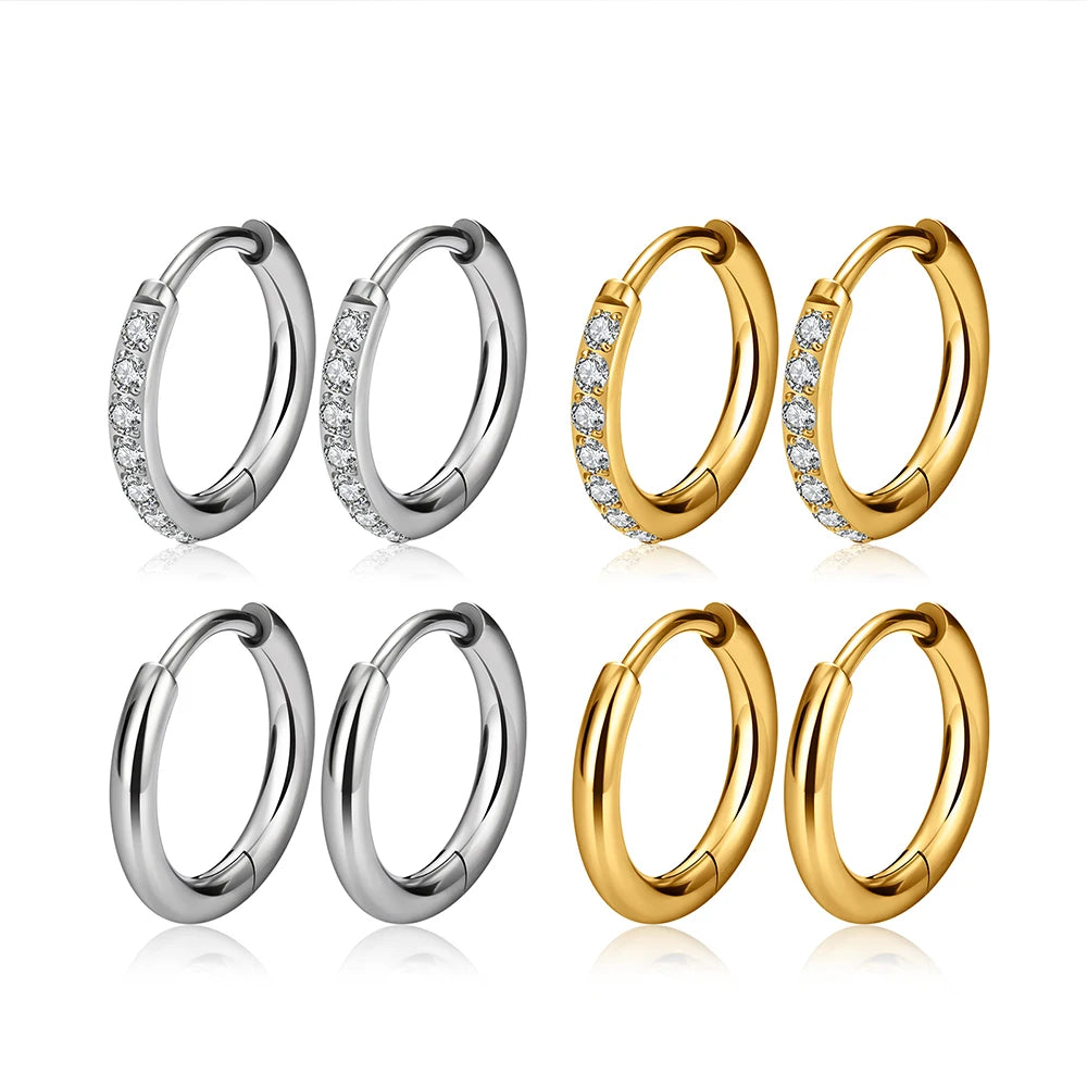 2PCS G23 Titanium Earring Hoop CZ Hinged Segment Round Nose Ring for Women Ear Tragus Cartilage Helix Daith Piercing Jewelry