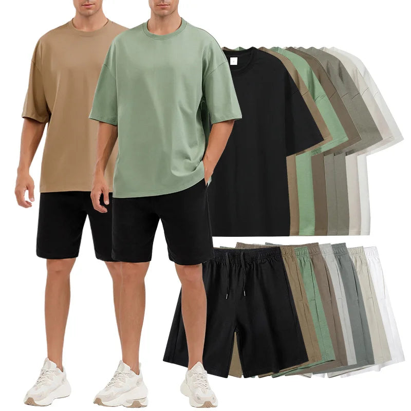 Custom logo Mens Short Sets Sweatsuit Vendor Joggers Suits Men Summer Cotton Shorts Set