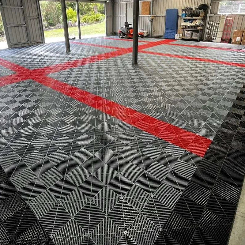 Modern PVC Anti-Slip Plain Garage Floor Grid Drain Tiles for Workshop Villa & Indoor Use-Interlocking Vinyl Flooring