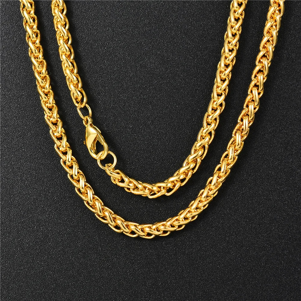Fashion Flower Basket Chain Custom 18k Gold Stainless Steel Necklace Chain Hiphops Men Twist Keel Wheat Chain