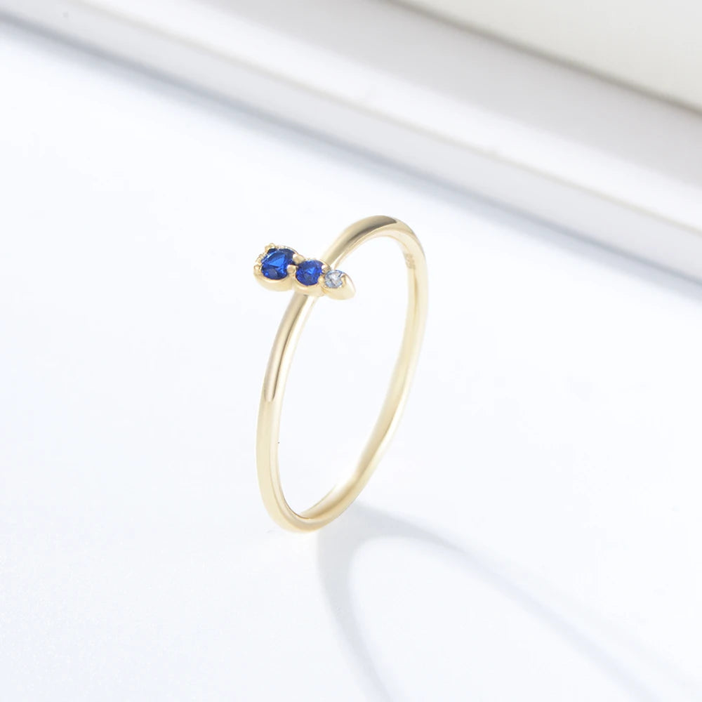 Classic Trend Jewelry Zircon Sterling 925 Silver Ring With Blue Stone 14K Gold Plated Band Rings