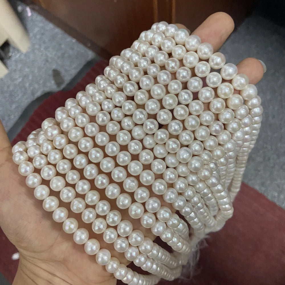 HQ GEMS AAA Quality  Loose String  Natural Freshwater  6-7mm White Color Pearl Beads