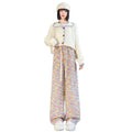 Autumn and Winter Padded Warm Knitted Wide Leg Trousers Casual Loose Colorful Knitted Pants Knitwear Trousers for Women