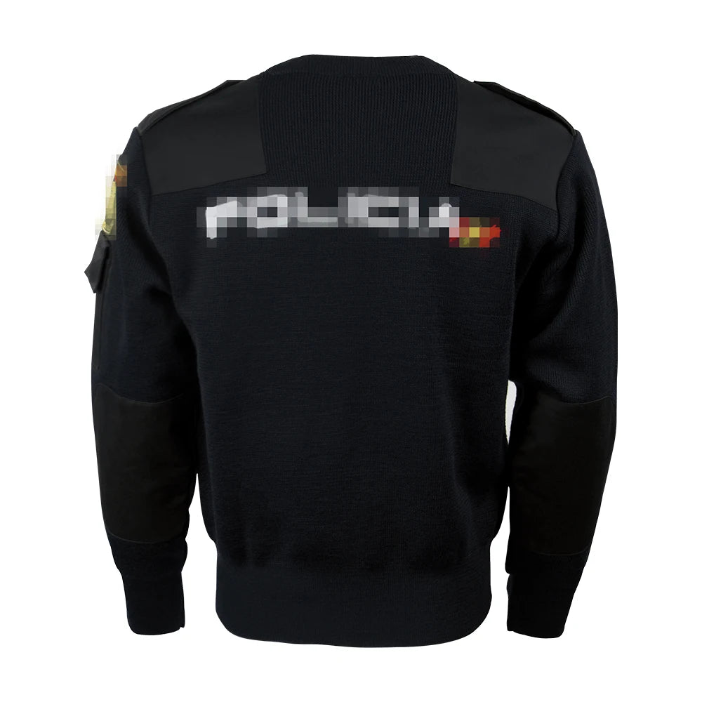 Blue Tactical Style Wool Sweater Round Neck Breathable and Lightweight Combat Shirt for Winter Knitted Weaving Method