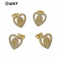WT-ME104 Wholesale Newest Vintage Style Cubic Zircon Fashion Light Luxury Heart Shaped Micro Paved Earrings Studs