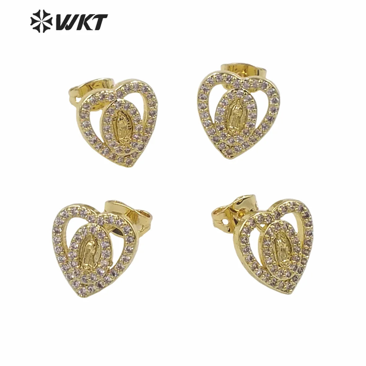 WT-ME104 Wholesale Newest Vintage Style Cubic Zircon Fashion Light Luxury Heart Shaped Micro Paved Earrings Studs
