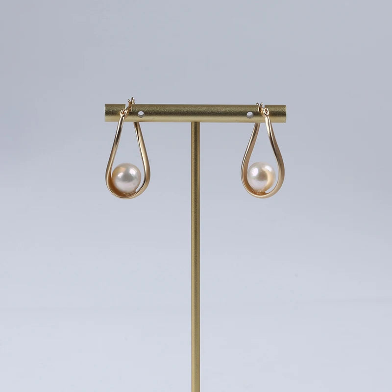 Natural Freshwater Edison Pearl Gold Dangle Earrings 2022 Simple Fashion Jewelry Grade a Third Party Certified for Women