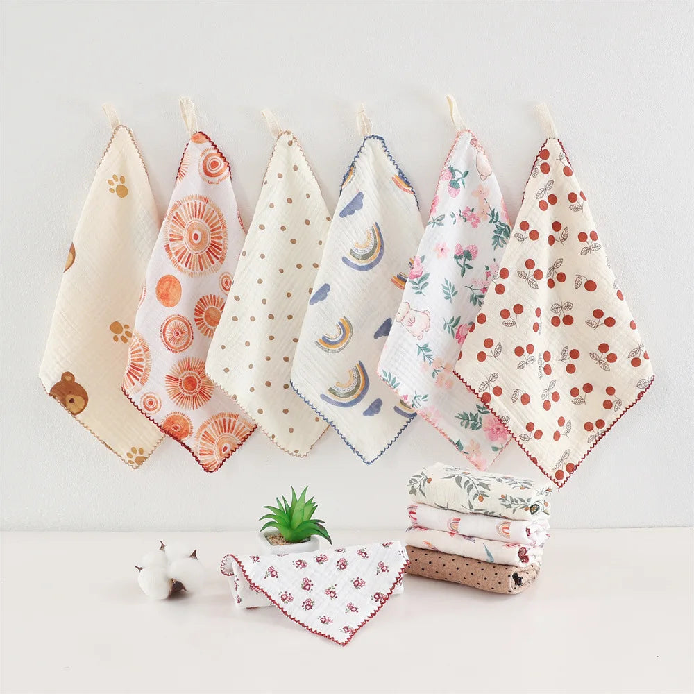 4 Layers Muslin Cotton Infant Face Towel Newborn Blanket Super Soft Baby Multi-function Muslin Cloth Towel with Embroidered Edge