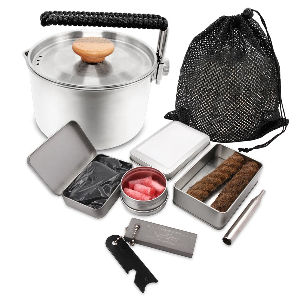 Baiyuheng Outdoor Kitchen Supplies Folding Camping Pot Portable Camping Cookware with Fire Starter Kit for Picnic
