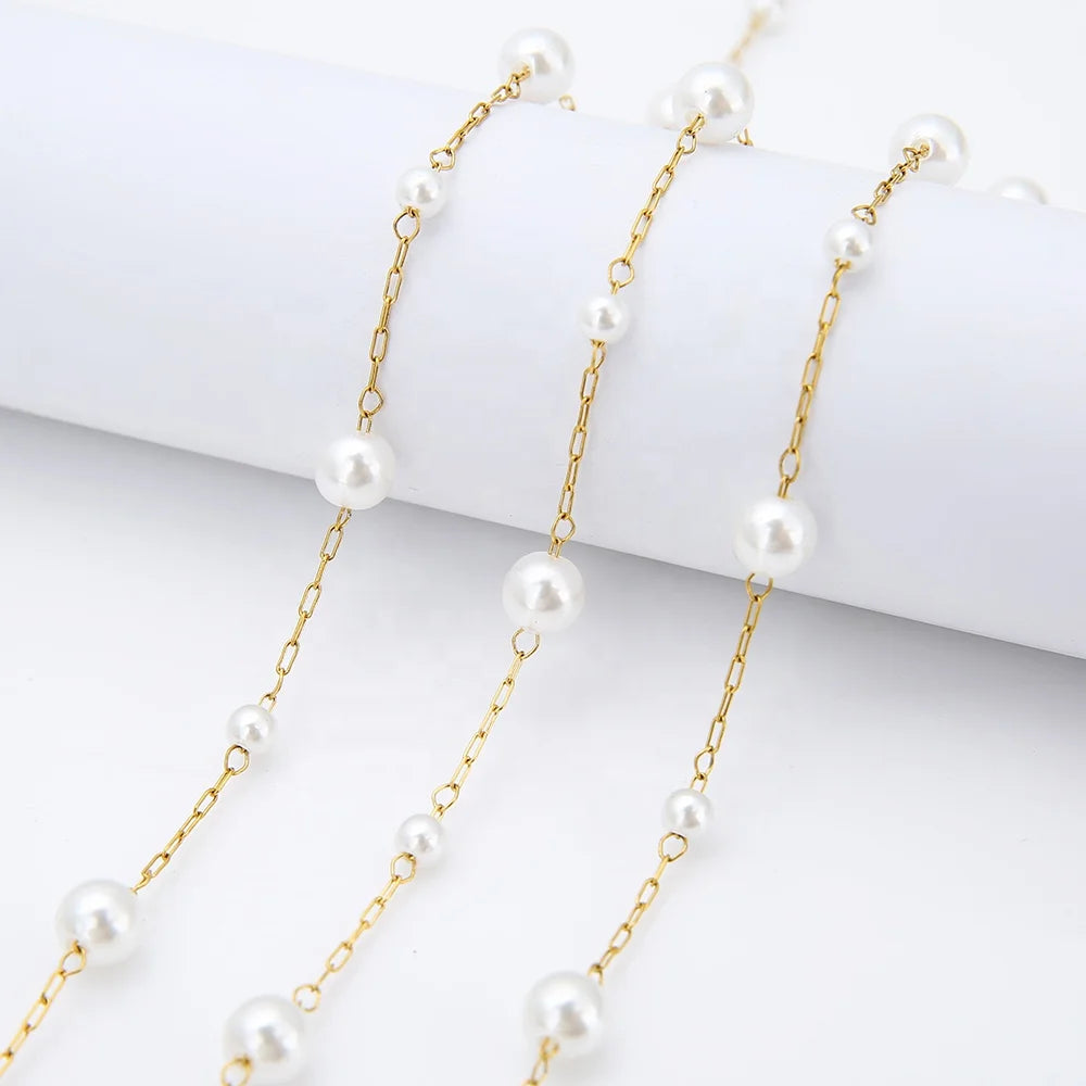Fashion Artificial Round Pearl Stainless Steel Chains for Handmade Necklace Bracelet Supplies Jewelry Making Accessories