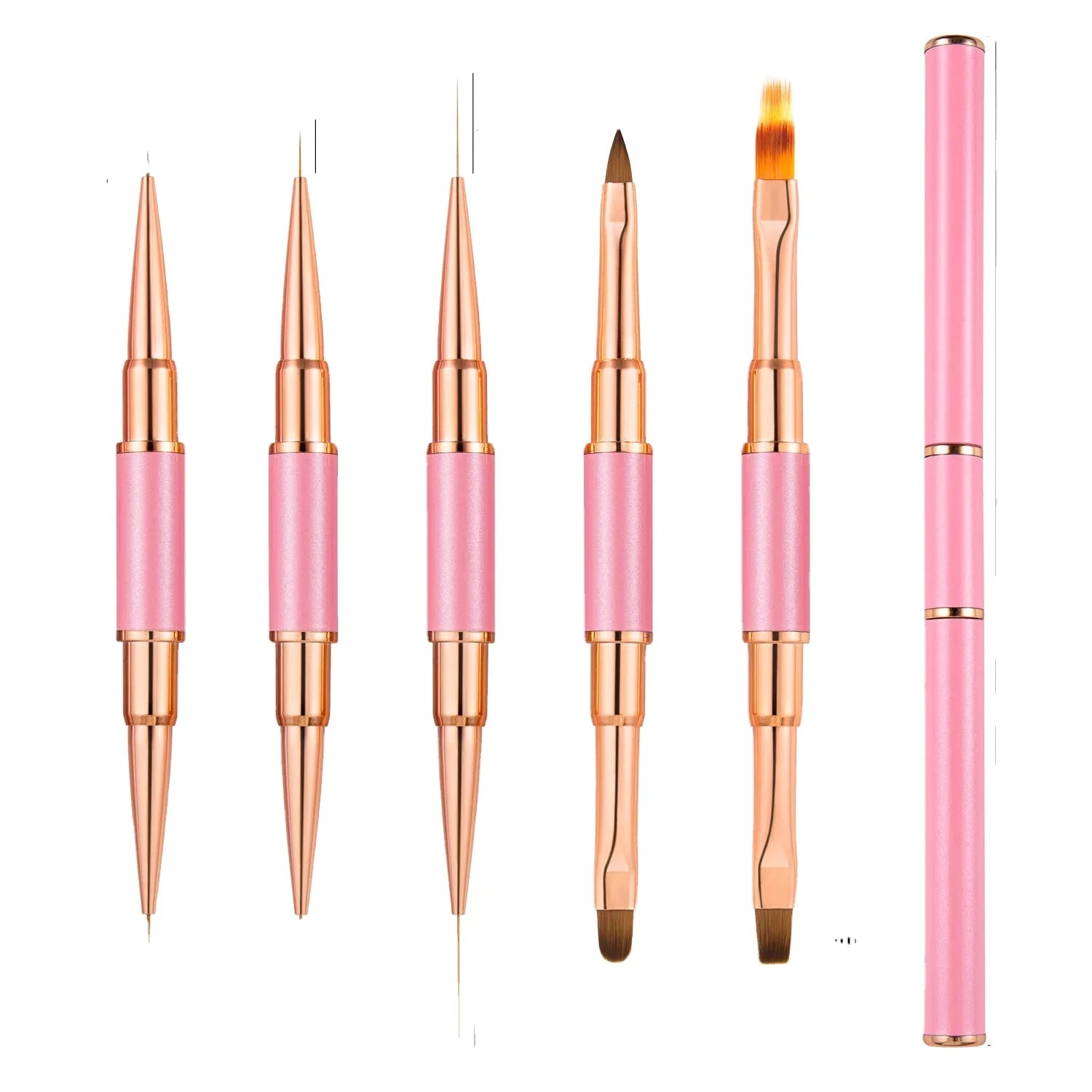 Two Way Pink 2 in 1 Nylon Hair Nail Art Liner Brushes Painting Pen Gel Polish Your Brand Logo Nail Art Brush