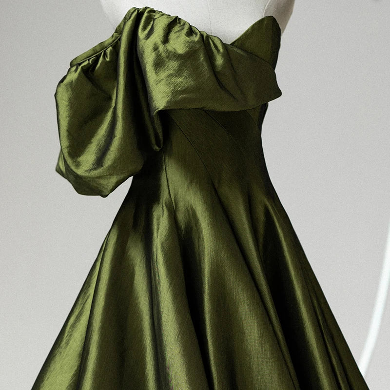 Jancember LDC6569 Novelty One Shoulder Sweetheart Satin Green Ball Gown As Floor Backless Wedding Dress