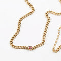 Ins Style Girl Ruby Emerald Green Zirconia Setting Stainless Steel Cuban Link Chain Necklace Bracelet Jewelry Set