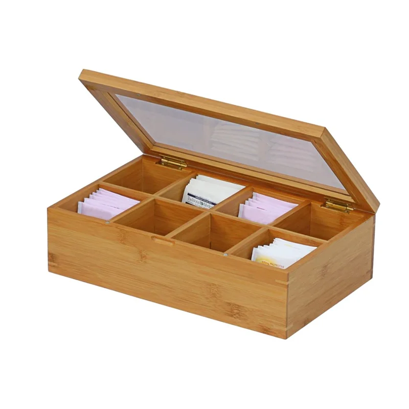 Manufacturers Customized Environmental Protection Bamboo Wood Tea Bags Storage Boxes With Transparent Covers