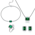 New Lab Created Green Emerald Ring Earring Necklace Sterling Silver Lab Grown Emerald Jewelry Set