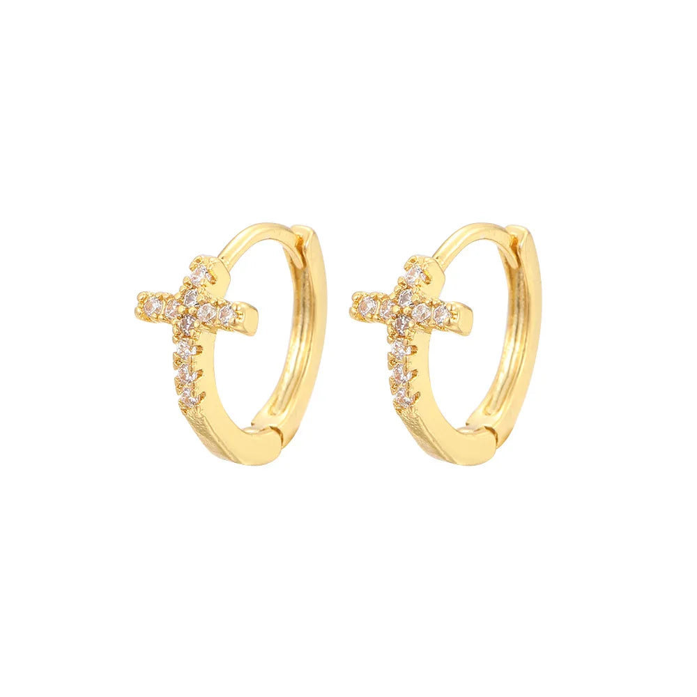 Europe and the United States Cross-border Cross Earrings Set Zircon Simple Stud Earrings Wholesale