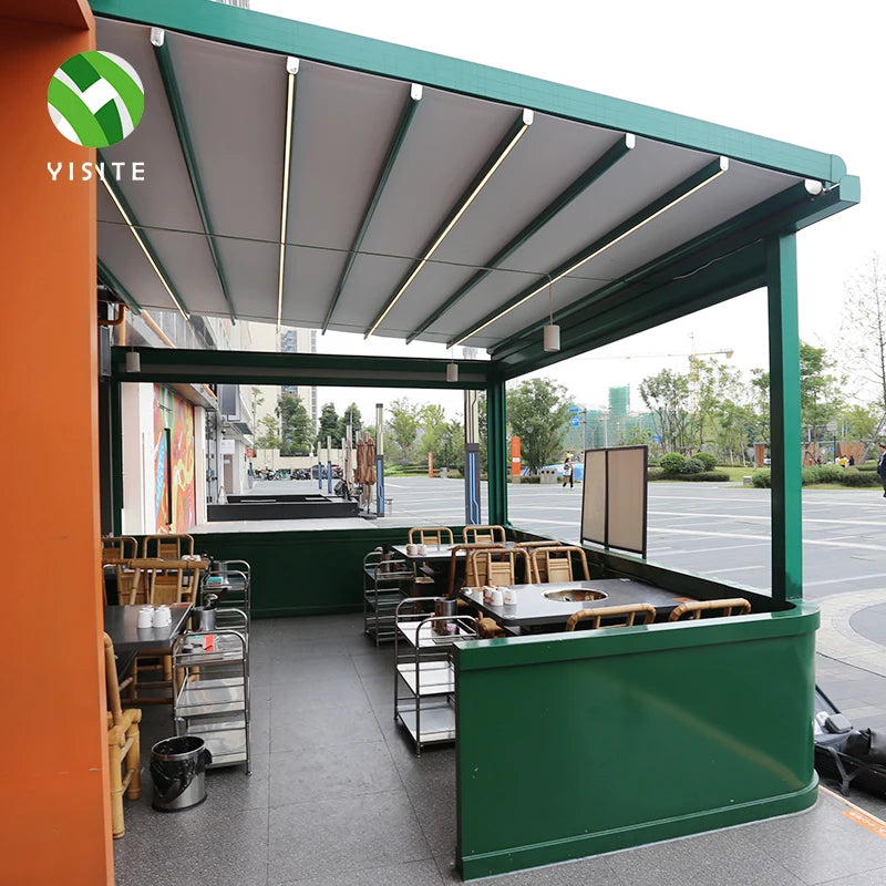 FARTORY Automatic Terrace Gazebos Aluminum Retractable Pergola Roof Awning Waterproof Motorized Remote Control Environmentally