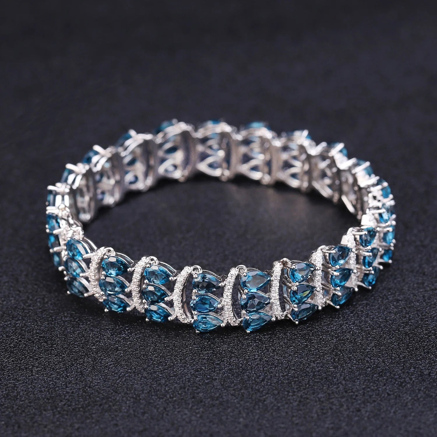 Y304B Abiding Fine Jewelry Natural London Blue Topaz 925 Silver Tennis Bracelet Blue Topaz Tennis Bangle for Ladies
