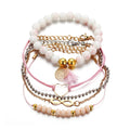 5 Piece Cute Bracelets Set for Women Layered Adjustable Beaded Pendent Stack Links Wrap Bangle Friendship Bracelet Jewelry Gift