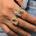 RM1674 Popular Delicate 18k Gold Plated Iced Out Zircon CZ Pave Puffy Bubble Letter Alphabet Initial Adjustable Finger Rings