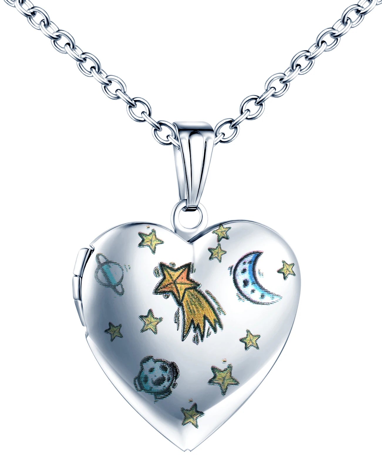 Moon and Planet Pendant Photo Stainless Steel Gold Plated Necklace Trendy Women's Fashion Jewelry Heart Gift
